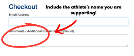 Donation tutorial — include the athlete's name in the comments at checkout